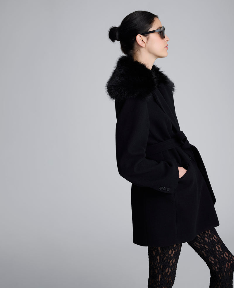 Kenneth Cole - Belted Jacket With Faux Fur Collar WOMENS JACKET for Women