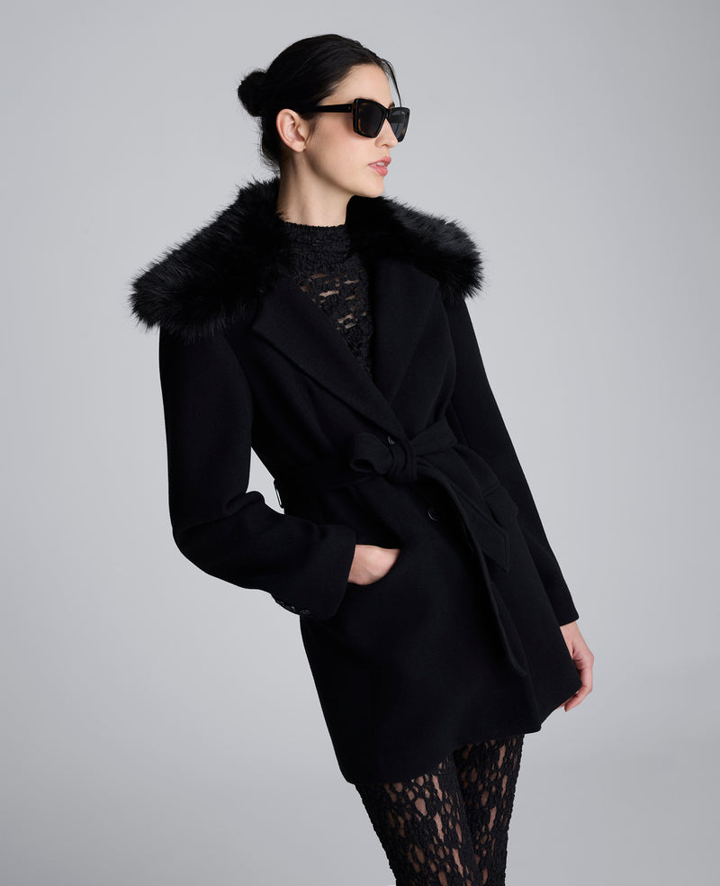 Kenneth Cole - Belted Jacket With Faux Fur Collar WOMENS JACKET for Women