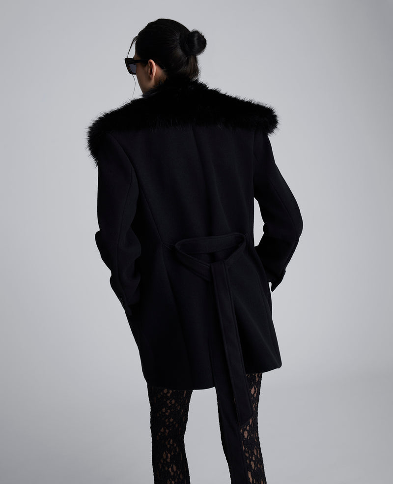 Belted Jacket With Faux Fur Collar
