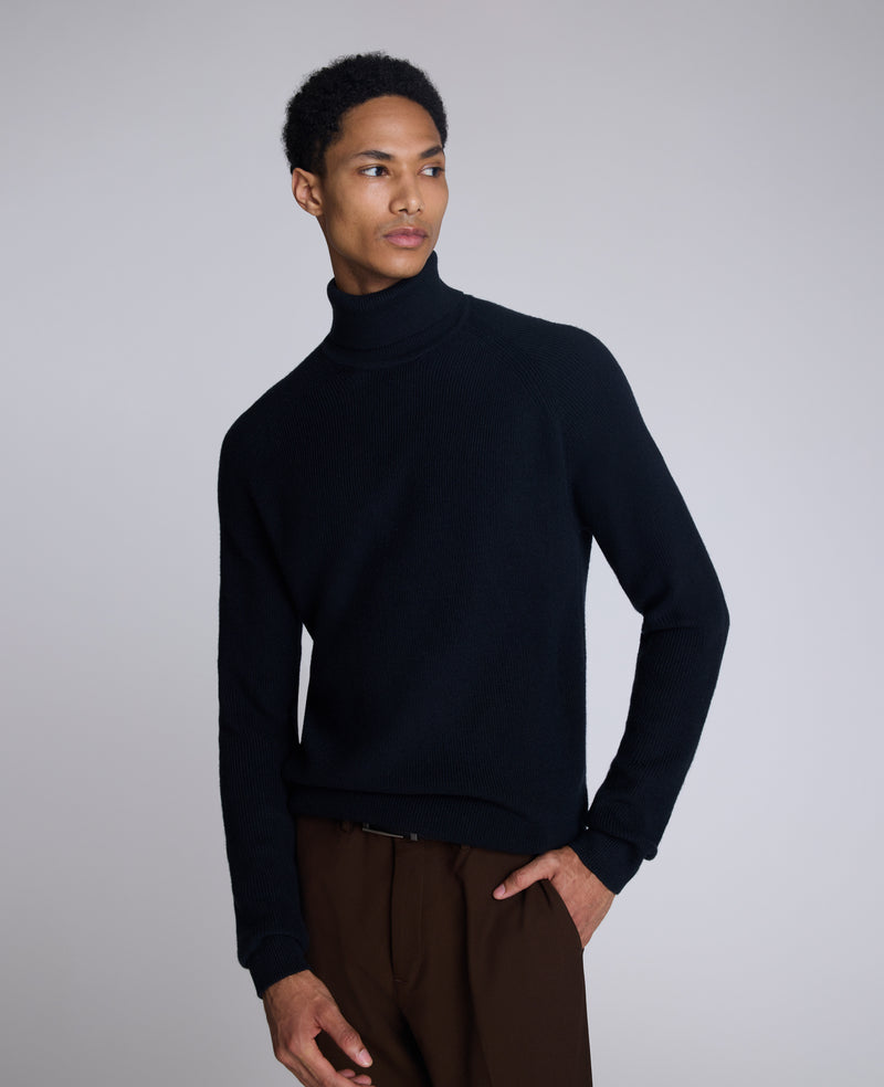Foldover Turtleneck Sweater: Black Ribbed Kenneth Cole