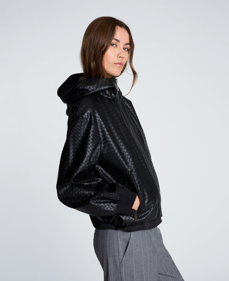 Kenneth Cole - Hooded Basketweave Vegan Leather Blouson Jacket WOMENS OUTERWEAR for Women