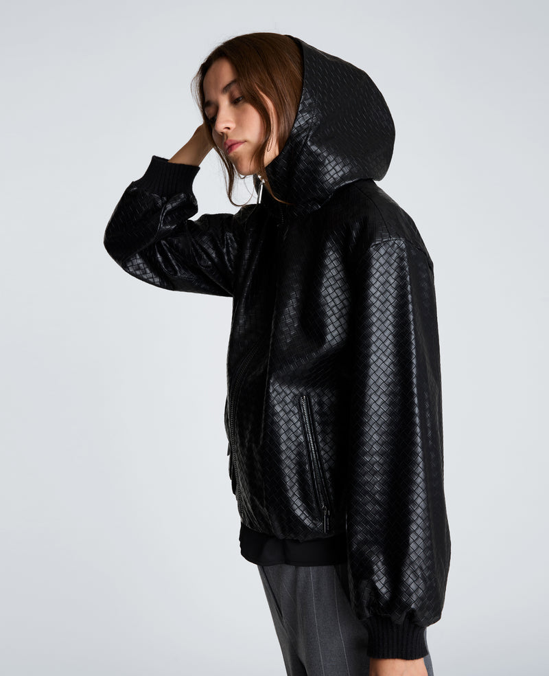 Kenneth Cole - Hooded Basketweave Vegan Leather Blouson Jacket WOMENS OUTERWEAR for Women
