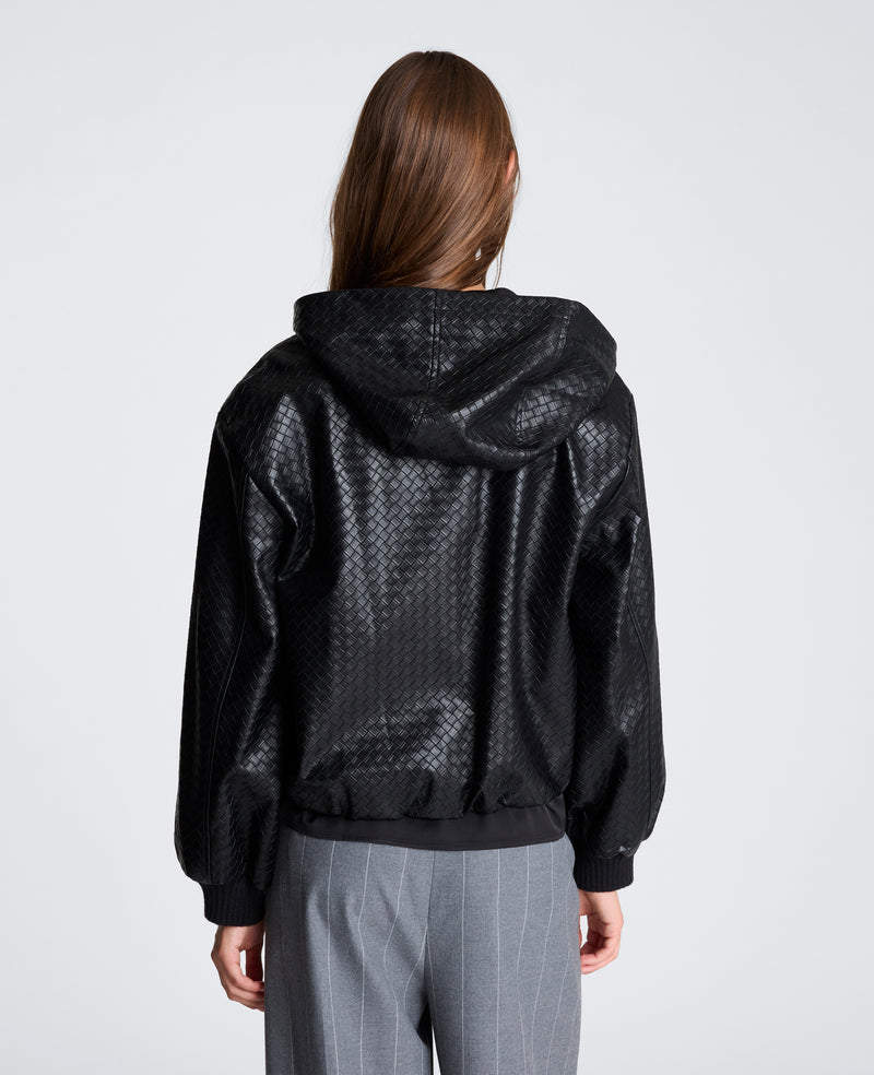 Kenneth Cole - Hooded Basketweave Vegan Leather Blouson Jacket WOMENS OUTERWEAR for Women