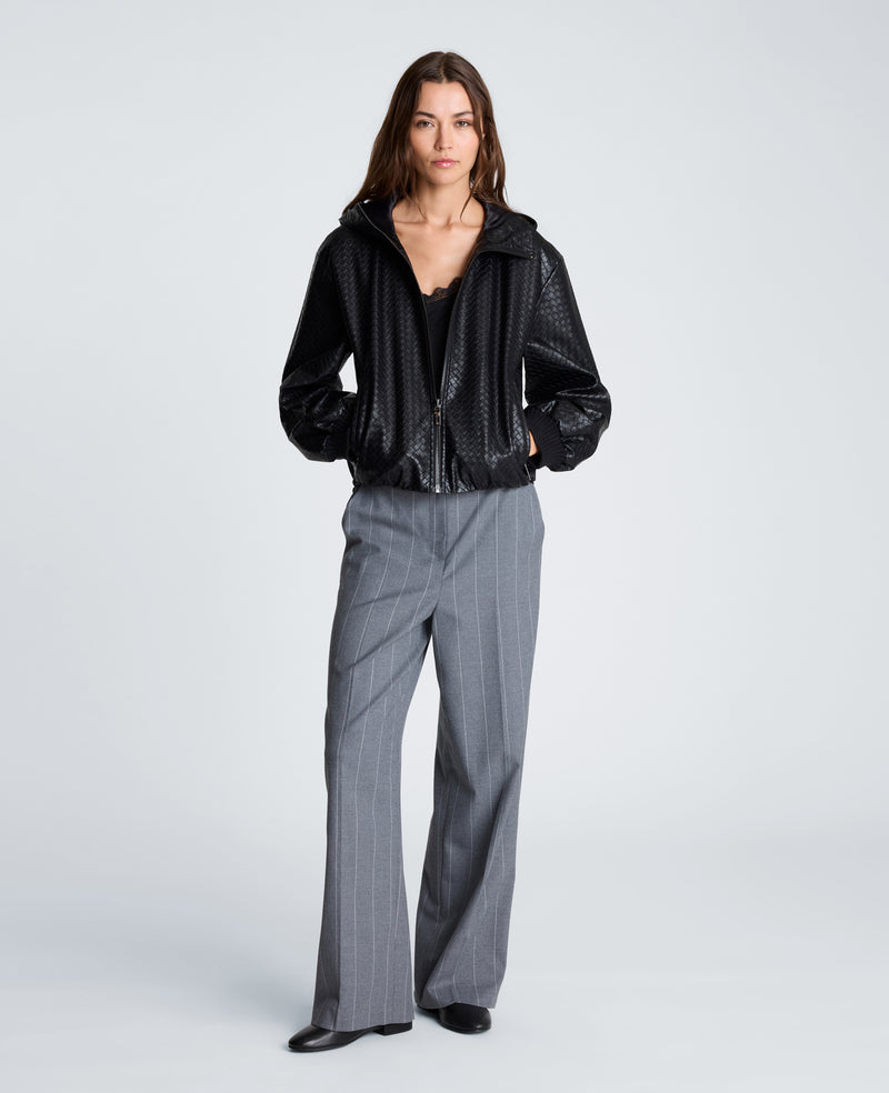 Kenneth Cole - Hooded Basketweave Vegan Leather Blouson Jacket WOMENS OUTERWEAR for Women