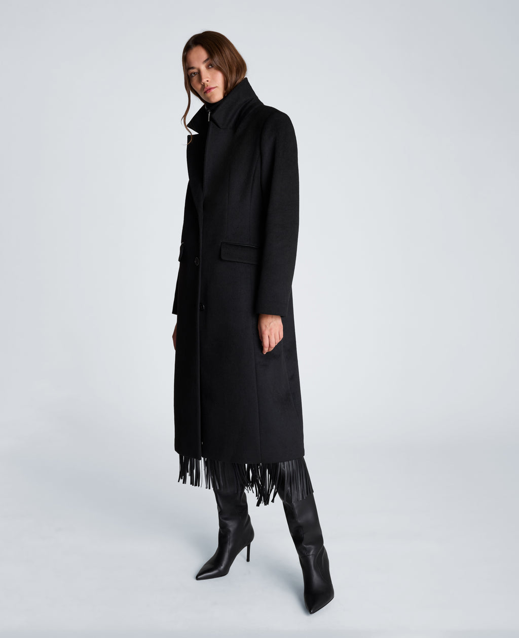 Kenneth Cole - Wool Topper Coat with Vegan Leather Zip Up WOMENS OUTERWEAR for Women 
