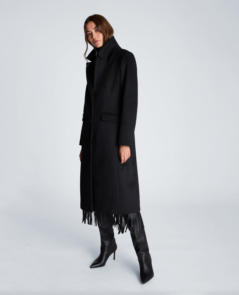 Kenneth Cole - Wool Topper Coat with Vegan Leather Zip Up WOMENS OUTERWEAR for Women