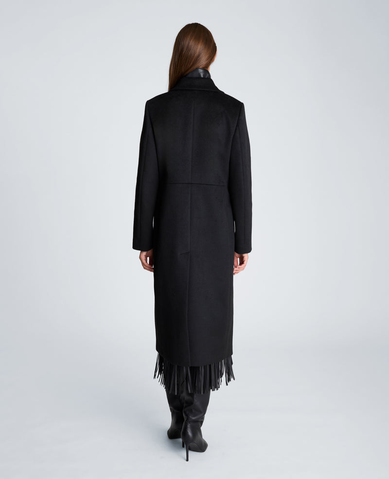 Kenneth Cole - Wool Topper Coat with Vegan Leather Zip Up WOMENS OUTERWEAR for Women