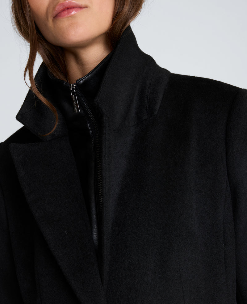 Kenneth Cole - Wool Topper Coat with Vegan Leather Zip Up WOMENS OUTERWEAR for Women