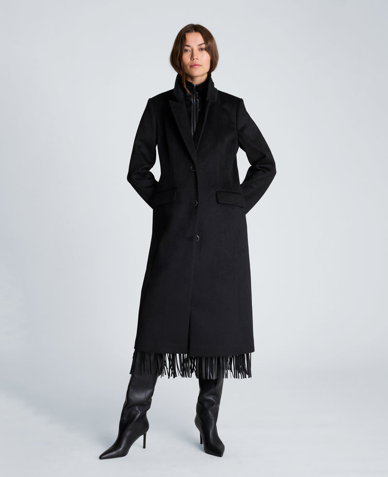 Kenneth Cole - Wool Topper Coat with Vegan Leather Zip Up WOMENS OUTERWEAR for Women