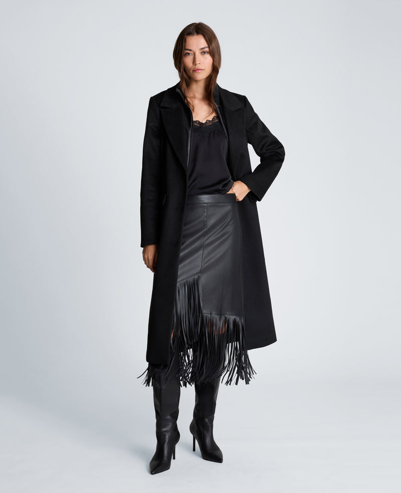 Kenneth Cole - Wool Topper Coat with Vegan Leather Zip Up WOMENS OUTERWEAR for Women