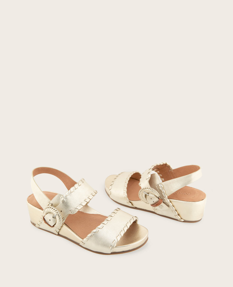 Kenneth Cole - GENTLE SOULS - Gayle Metallic Two Band Whip Stitch Wedge Sandal WOMENS SANDAL for Women