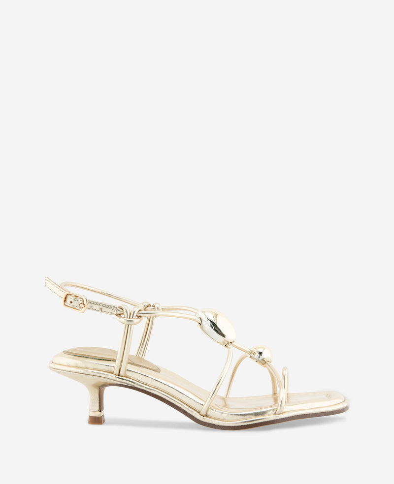 Kenneth Cole - Gemma Embellished Strappy Metallic Leather Kitten Heel Sandal WOMENS HEELS for Women