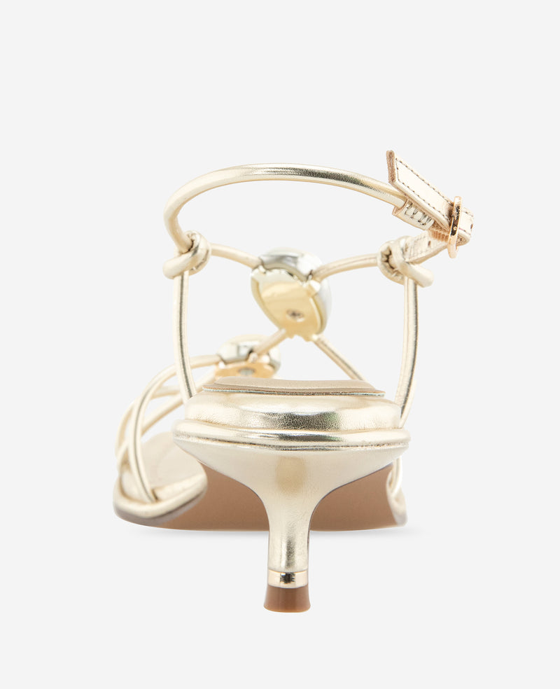 Kenneth Cole - Gemma Embellished Strappy Metallic Leather Kitten Heel Sandal WOMENS HEELS for Women