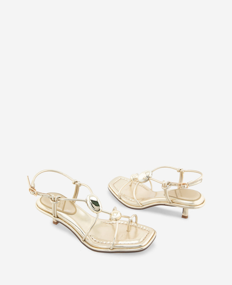 Kenneth Cole - Gemma Embellished Strappy Metallic Leather Kitten Heel Sandal WOMENS HEELS for Women