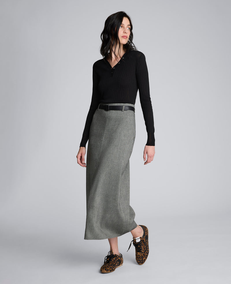 Kenneth Cole - Herringbone Slit Front Belted Midi Skirt WOMENS SKIRTS for Women