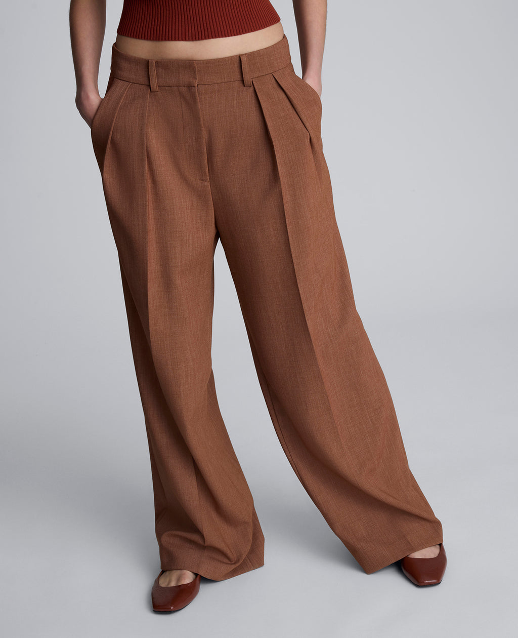 Kenneth Cole - Melange High Rise Fly Front Double Pleat Wide Leg Pant WOMENS PANTS for Women 