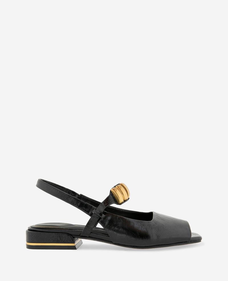 Kenneth Cole - Illia Patent Open Toe Hardware Flat Slingback WOMENS FLAT for Women