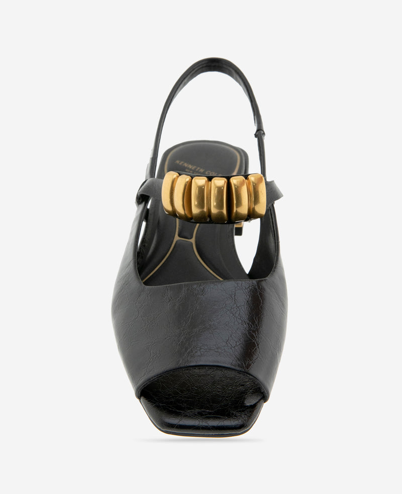 Kenneth Cole - Illia Patent Open Toe Hardware Flat Slingback WOMENS FLAT for Women