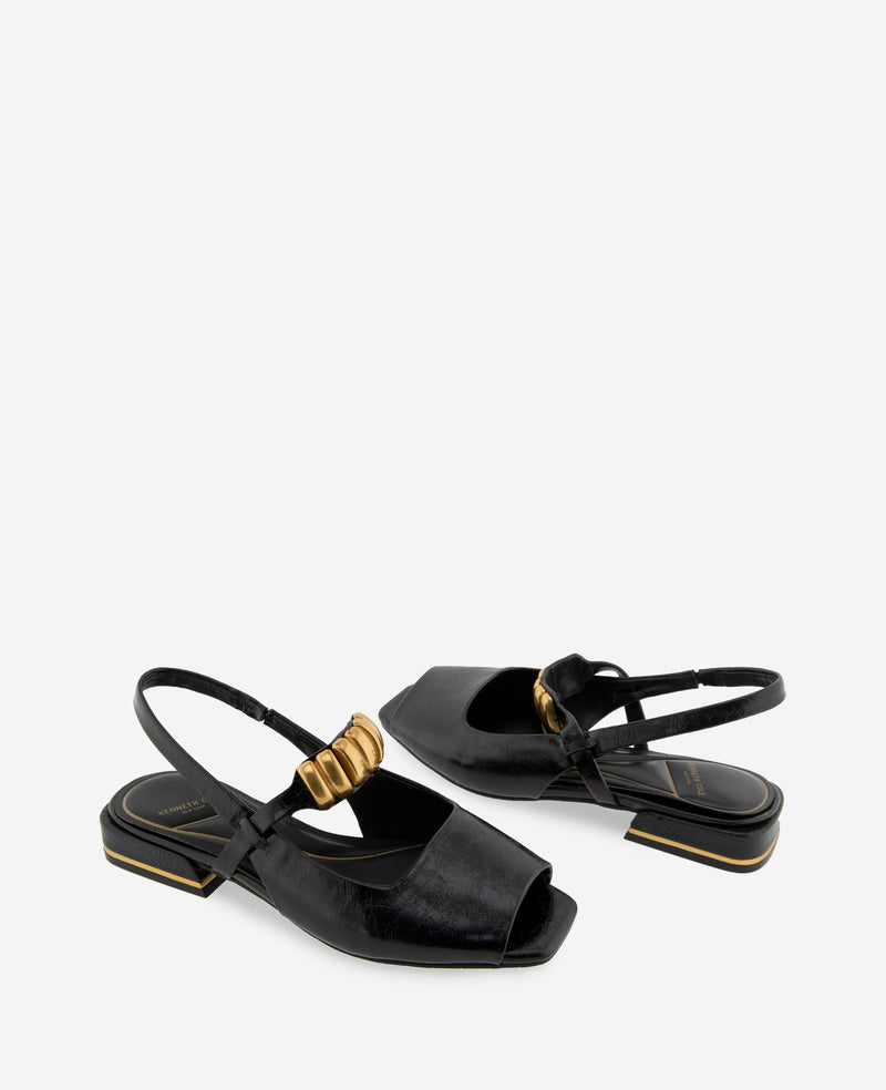 Kenneth Cole - Illia Patent Open Toe Hardware Flat Slingback WOMENS FLAT for Women