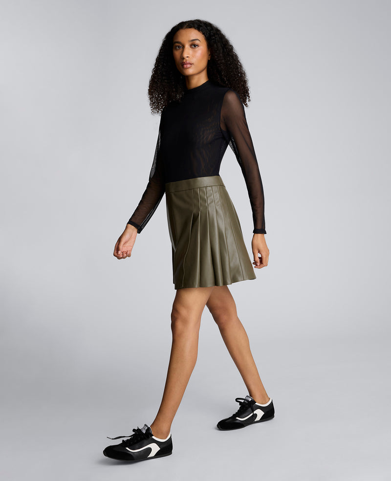 Kenneth Cole | Jodie Mock Neck Mixed Media Dress in BLACK/OLIVE GREEN, Size: 12 Kenneth Cole | Jodie Mock Neck Mixed Media Dress in BLACK/OLIVE GREEN, Size: 12