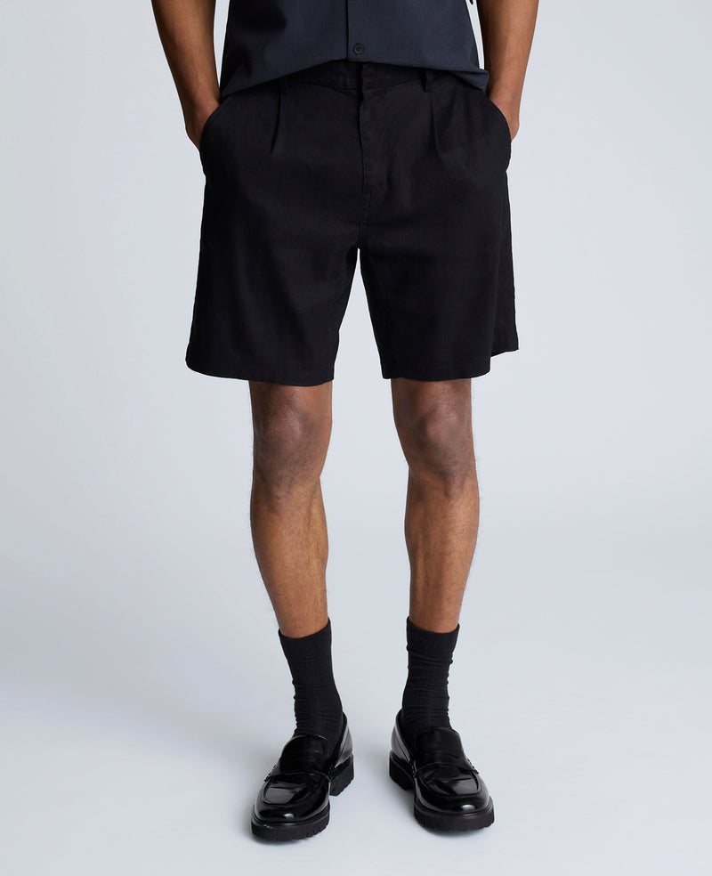 Black Linen Shorts – Pleated Fit for Modern Style