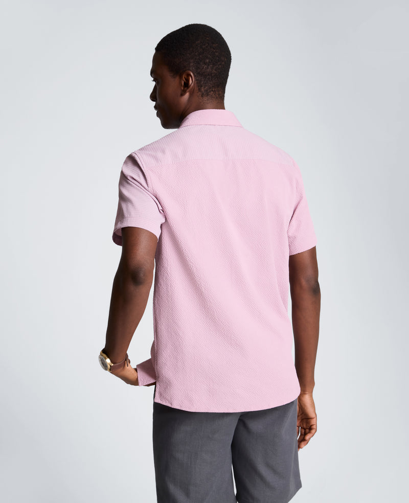 Kenneth Cole - Slim Fit Short-Sleeve Mixed-Media Sport Shirt MENS SHIRT for Men