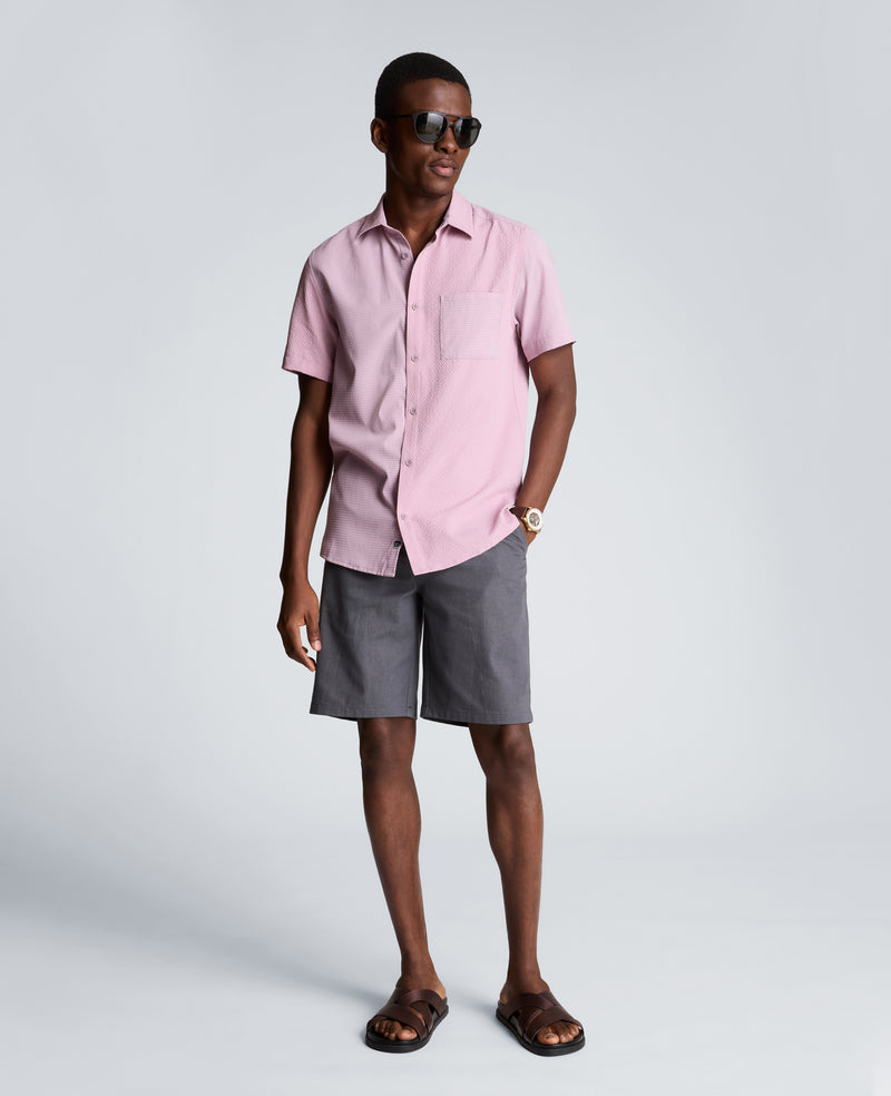 Kenneth Cole - Slim Fit Short-Sleeve Mixed-Media Sport Shirt MENS SHIRT for Men