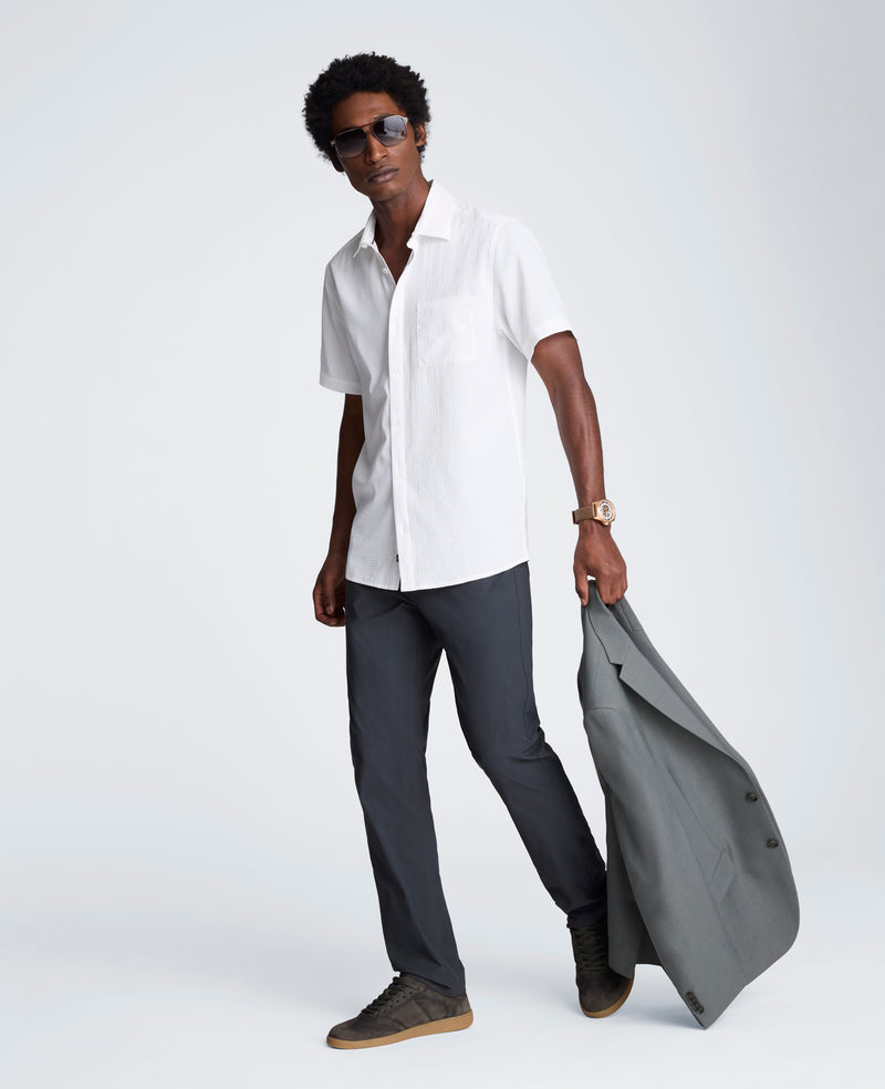 Kenneth Cole - Slim Fit Short-Sleeve Mixed-Media Sport Shirt MENS SHIRT for Men