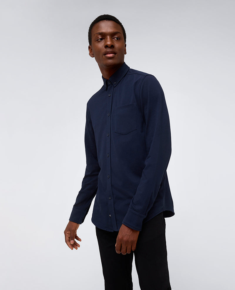 Kenneth Cole Men's Slim-Fit Plain White Performance Long-Sleeve Button-Down Shirt - Navy