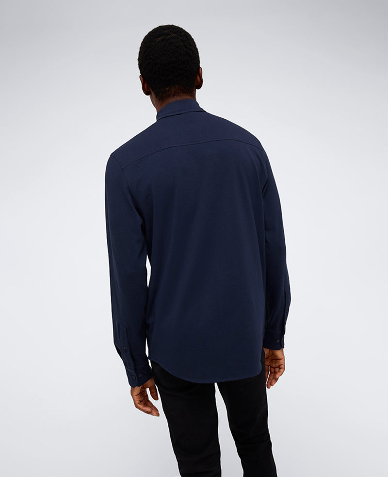 Kenneth Cole Men's Slim-Fit Plain White Performance Long-Sleeve Button-Down Shirt - Navy