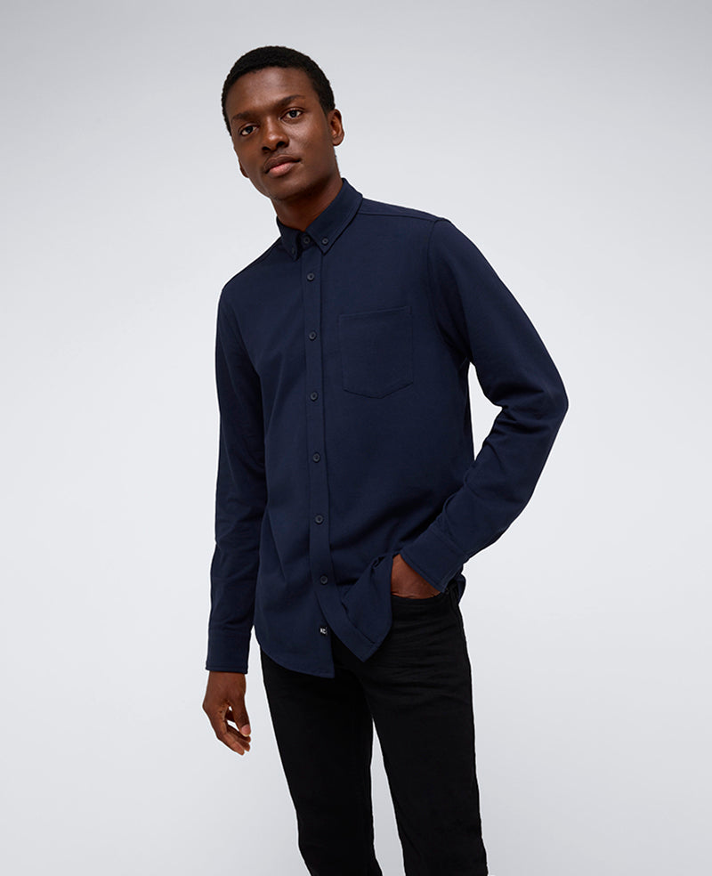 Kenneth Cole Men's Slim-Fit Plain White Performance Long-Sleeve Button-Down Shirt - Navy - L Kenneth Cole Men's Slim-Fit Plain White Performance Long-Sleeve Button-Down Shirt - Navy - L