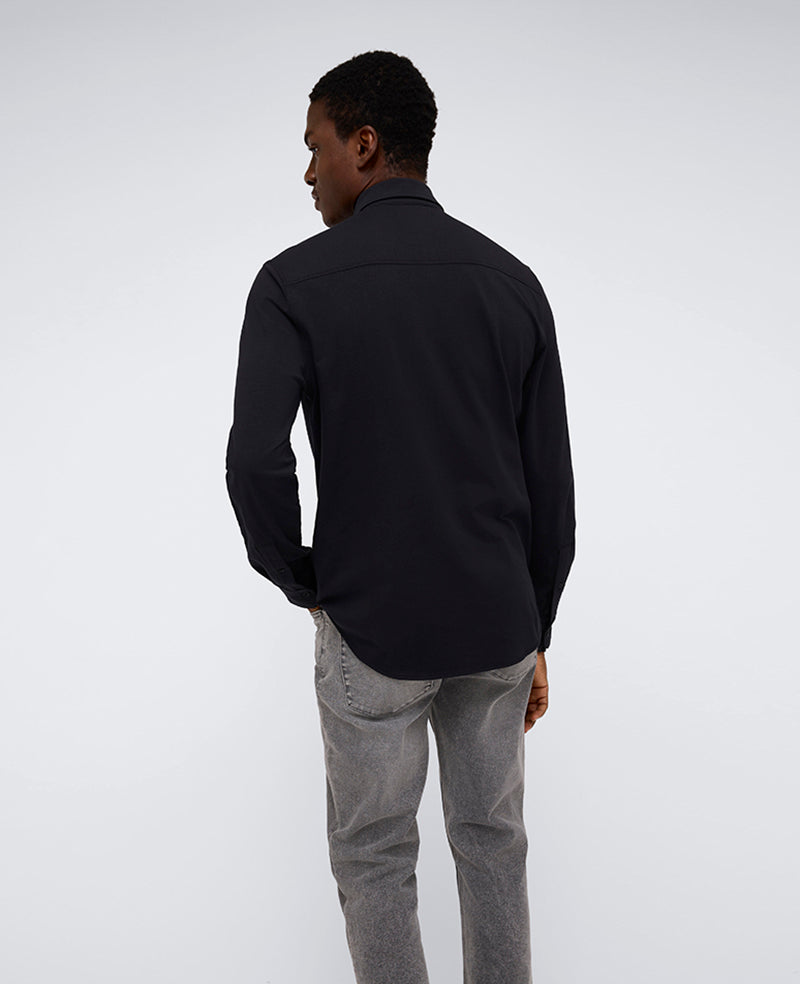 black dress shirt with pocket Men's Double Breast Pocket Black Button Down Short Sleeve Shirt M / Black