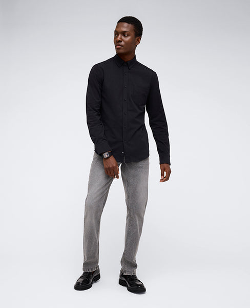 Kenneth Cole Men's Slim-Fit Plain White Performance Long-Sleeve Button-Down Shirt - Black