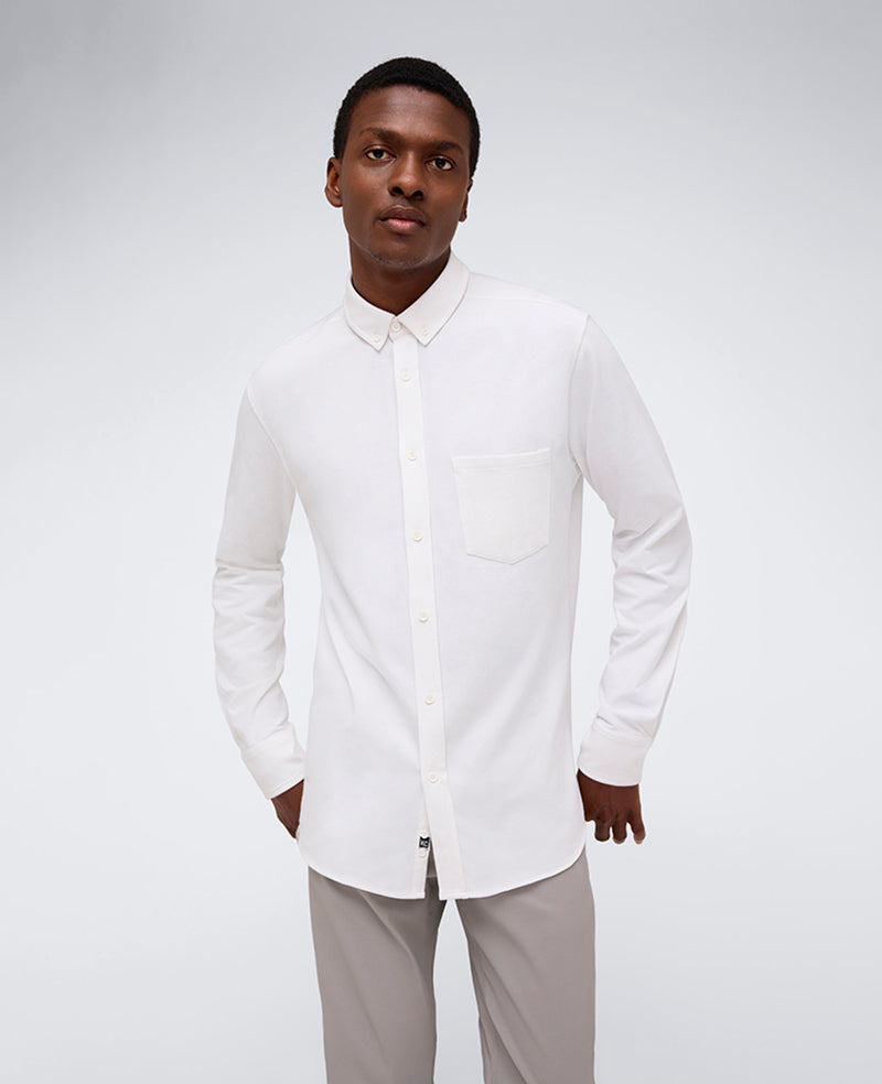 Kenneth Cole Men's Slim-Fit Plain White Performance Long-Sleeve Button-Down Shirt - White - S Kenneth Cole Men's Slim-Fit Plain White Performance Long-Sleeve Button-Down Shirt - White - S