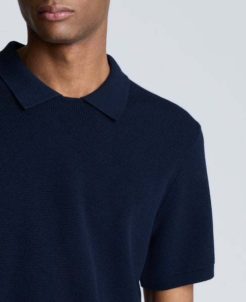Navy Polo Sweater – Cotton-Modal & Refined Drape | KC