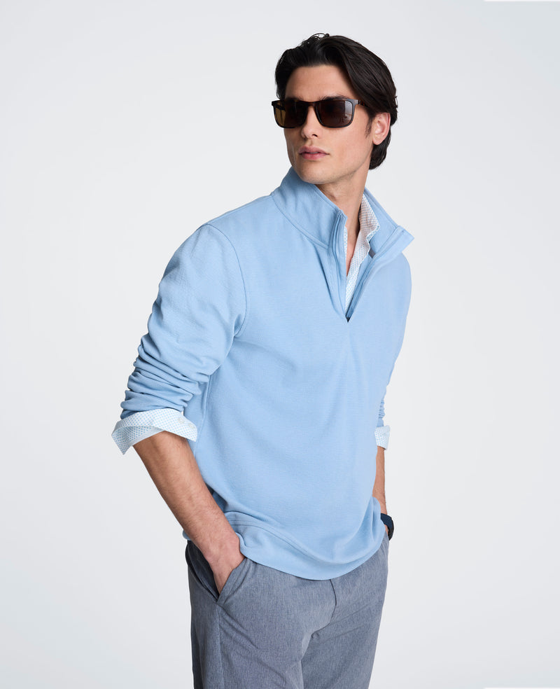 quarter zip with dress shirt Kenneth Cole Men's Long-Sleeve Quarter Zip Sweater - Fadded Blue