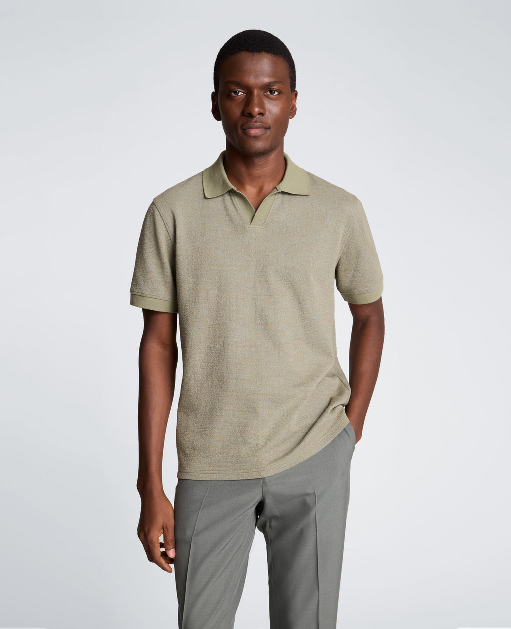 Kenneth Cole - Short Sleeve Johnny Collar Polo with Ribbing MENS SHIRT for Men 