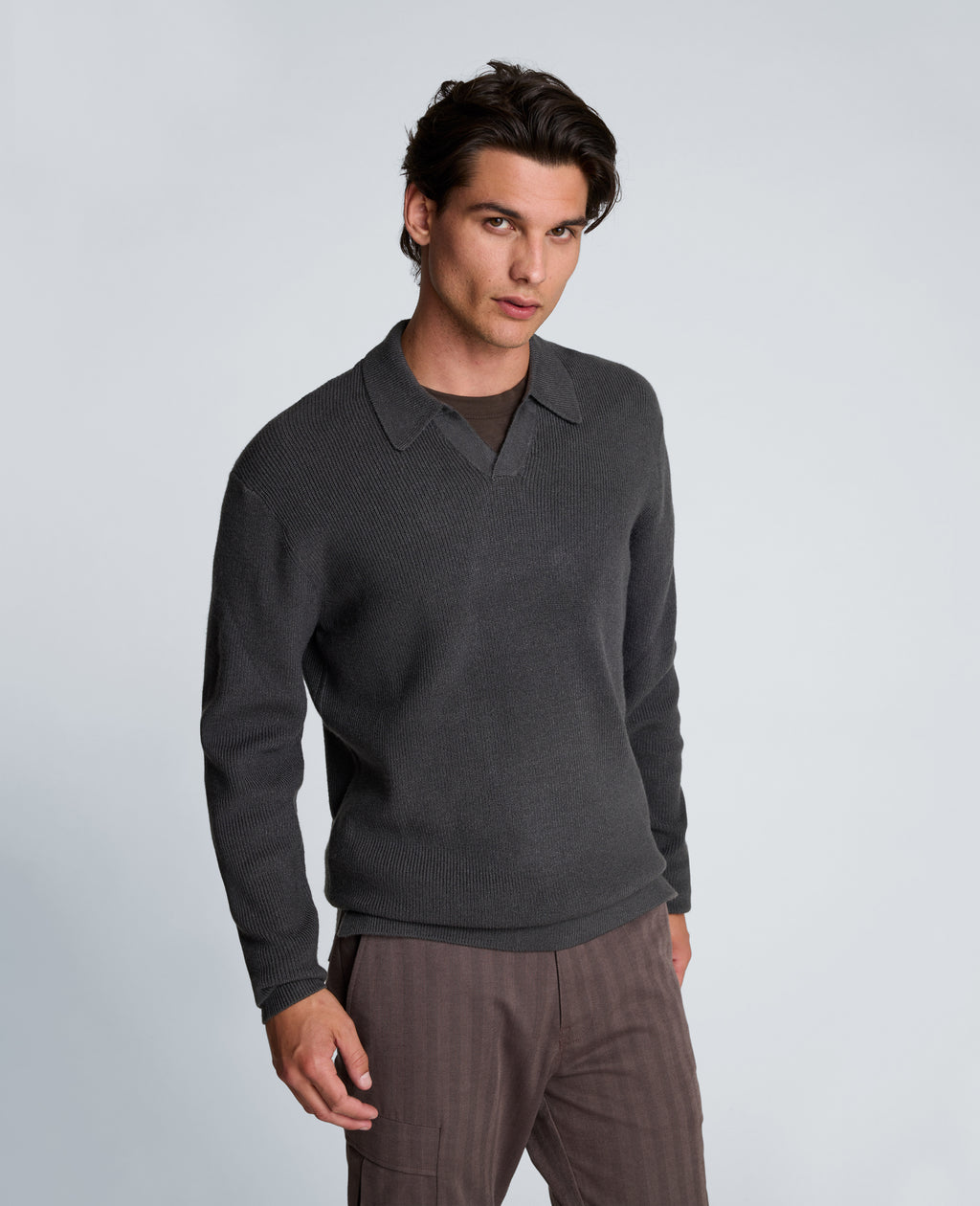 Kenneth Cole - Long Sleeve Johnny Collar Polo MENS SHIRT for Men 