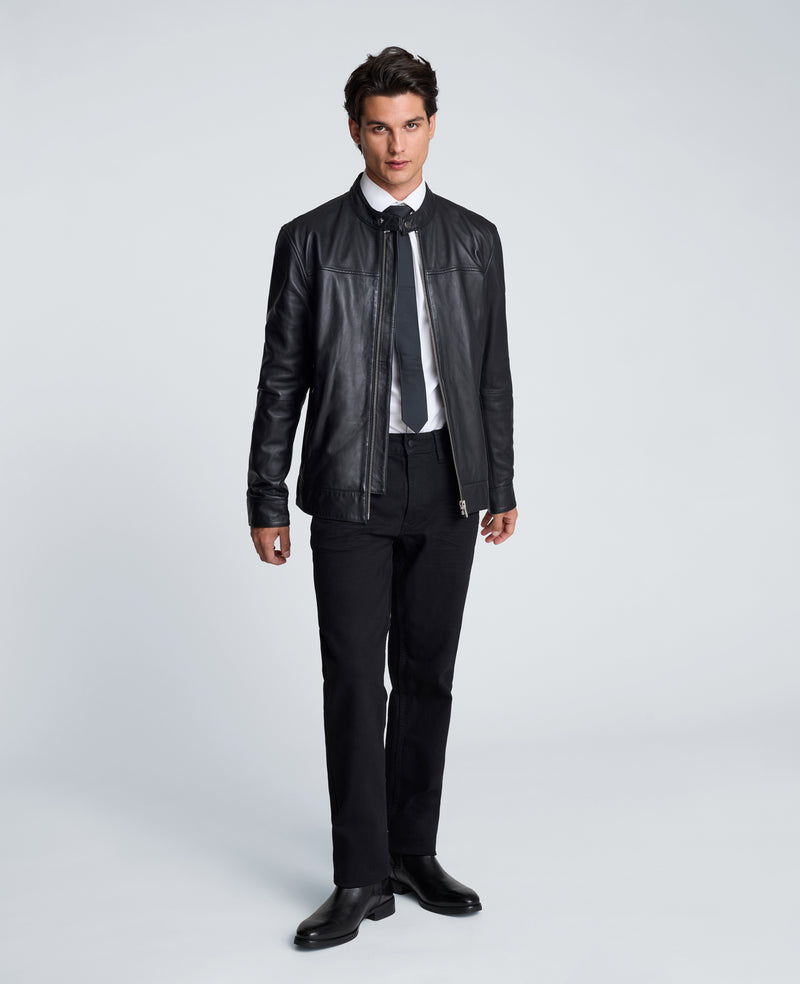 Kenneth Cole - Stand Collar Leather Moto Jacket MENS JACKET for Men