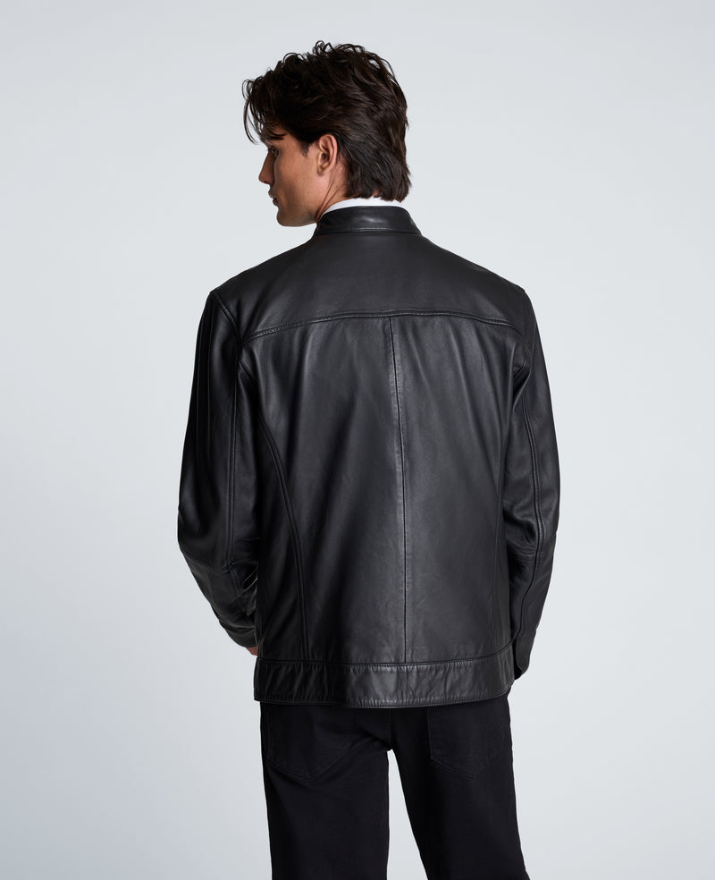 Kenneth Cole - Stand Collar Leather Moto Jacket MENS JACKET for Men