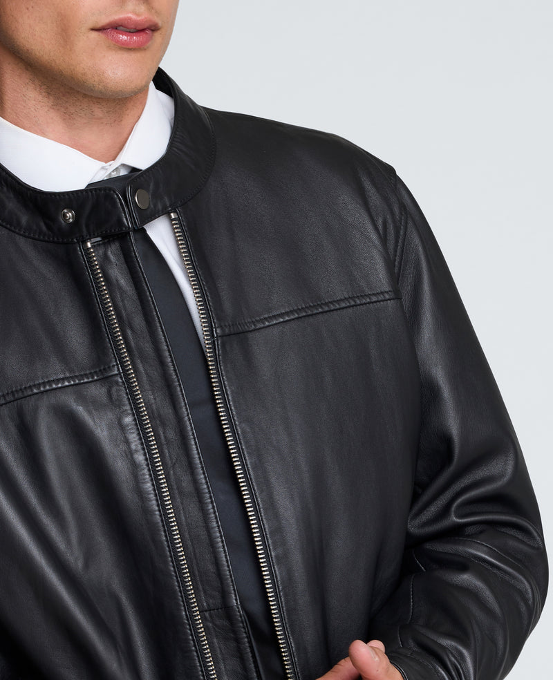 Kenneth Cole - Stand Collar Leather Moto Jacket MENS JACKET for Men