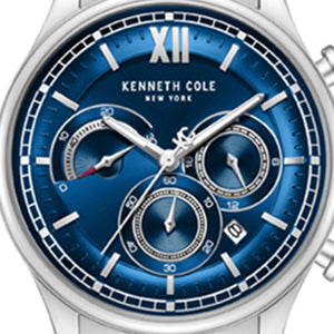 Kenneth Cole | Dress Sport Chronograph Blue Dial Stainless Steel Bracelet Watch in SILVER Kenneth Cole | Dress Sport Chronograph Blue Dial Stainless Steel Bracelet Watch in SILVER