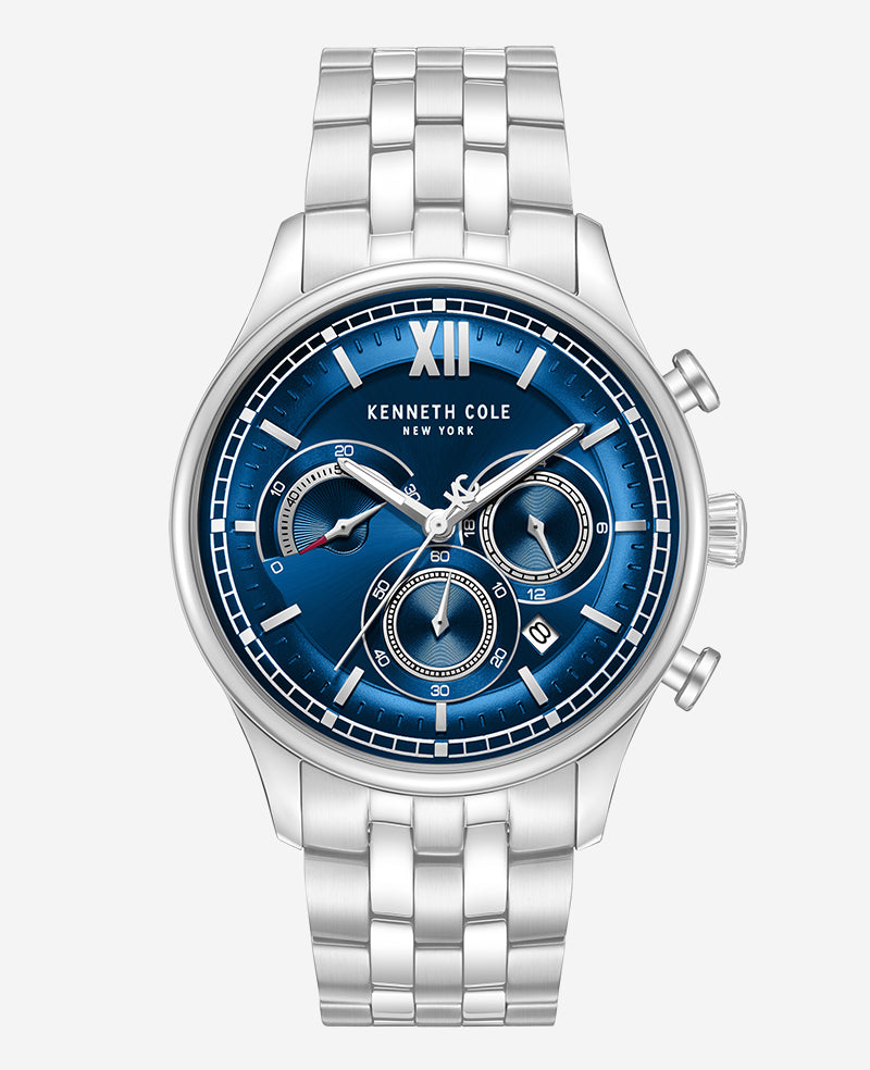 Kenneth Cole - Dress Sport Chronograph Blue Dial Stainless Steel Bracelet Watch MENS WATCHES for Men 
