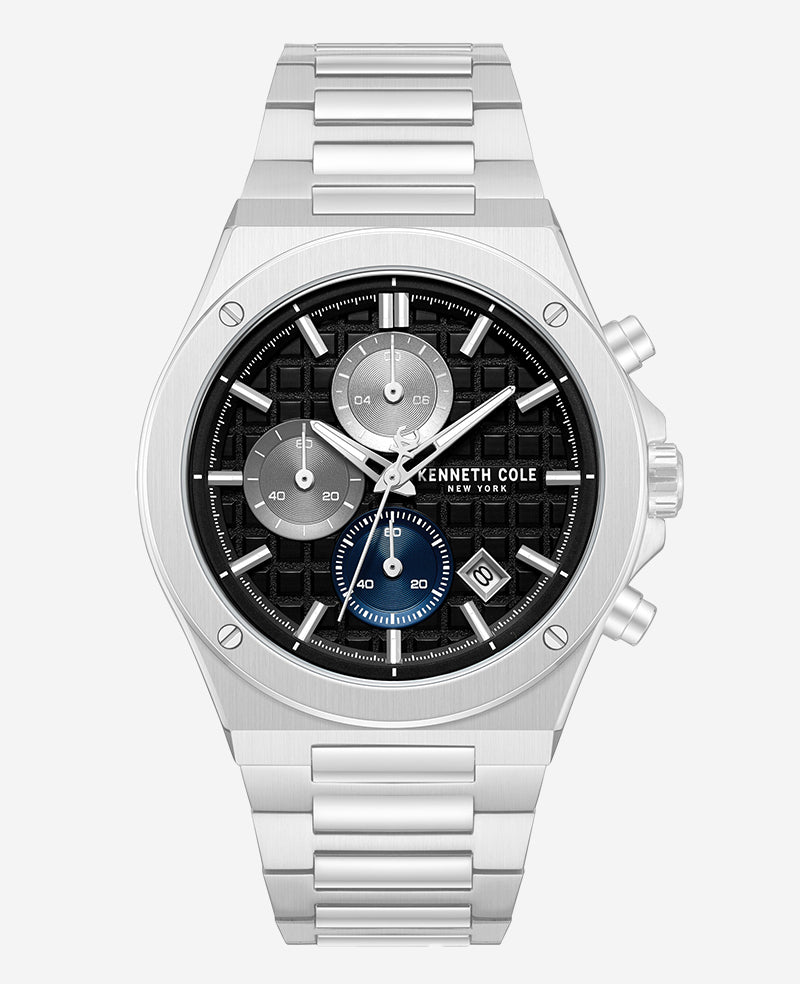 Kenneth Cole - Dress Sport Chronograph Black Dial Stainless Steel Bracelet Watch MENS WATCHES for Men