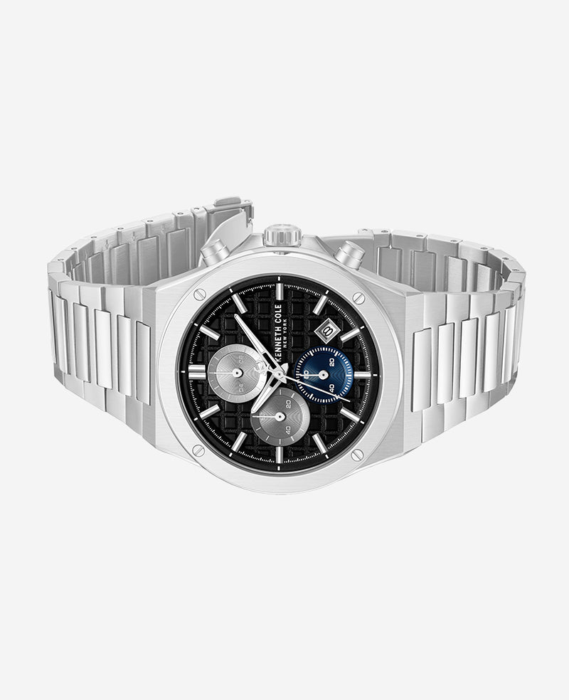 Kenneth Cole - Dress Sport Chronograph Black Dial Stainless Steel Bracelet Watch MENS WATCHES for Men