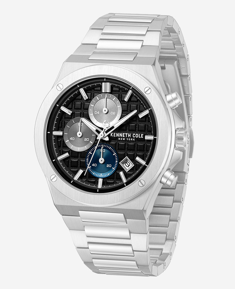 Kenneth Cole - Dress Sport Chronograph Black Dial Stainless Steel Bracelet Watch MENS WATCHES for Men