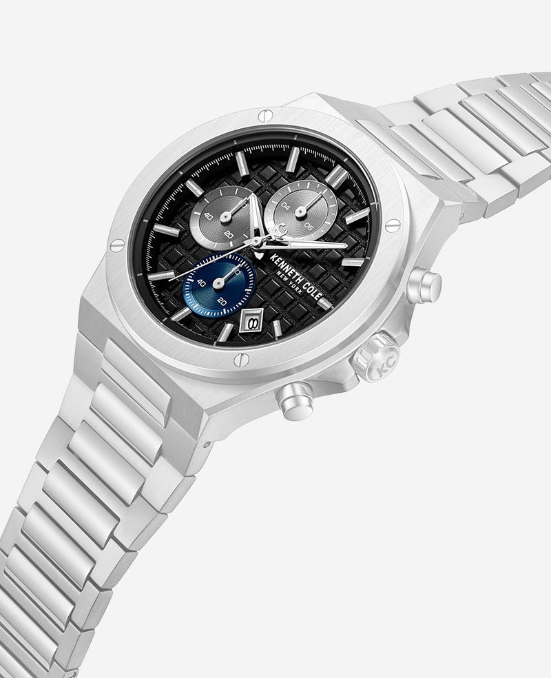 Kenneth Cole - Dress Sport Chronograph Black Dial Stainless Steel Bracelet Watch MENS WATCHES for Men
