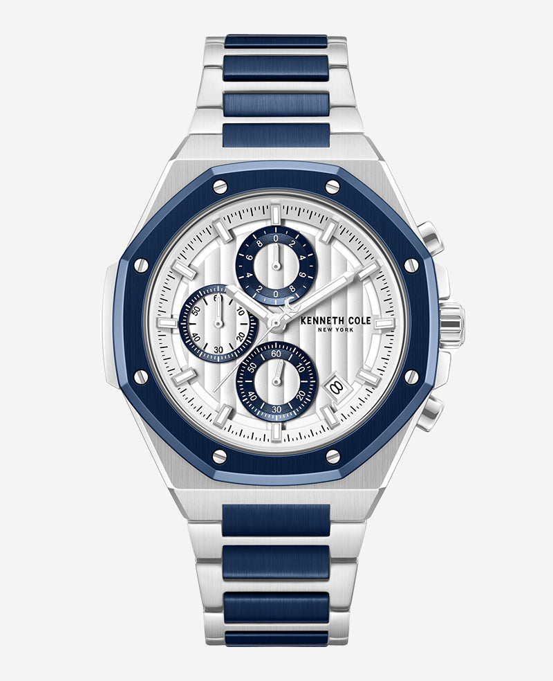 Kenneth Cole - Dress Sport Chronograph Two-Tone Stainless Steel Bracelet Watch MENS WATCHES for Men 