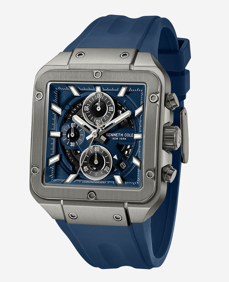 Kenneth Cole - Skeleton Automatic Blue Silicone Strap Watch MENS WATCHES for Men