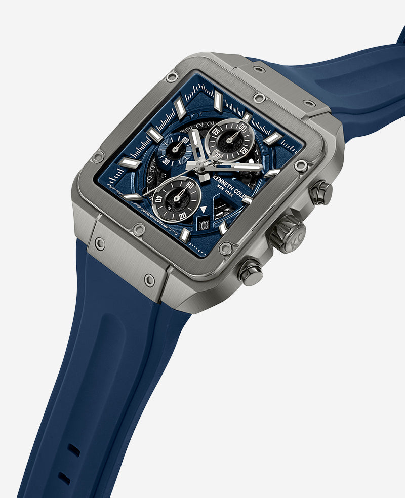 Kenneth Cole - Skeleton Automatic Blue Silicone Strap Watch MENS WATCHES for Men